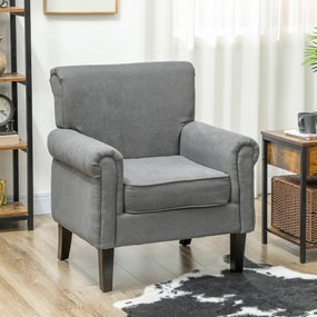 Poltrona Estofada em Tecido Poltrona Relax com Apoio para os Braços Assento Amovível e Lavável Pés de Madeira 79x78x87 cm Cinza Escuro