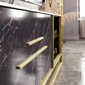 Móvel de TV SIENA em Mármore Preto com 2 Portas e Base Dourada – 160x3