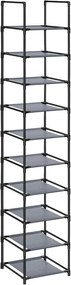 SONGMICS Sapateira de 10 níveis, suporte para sapatos, armazenamento compacto para sapatos, 33 x 33 x 173 cm, estrutura de metal, prateleiras de tecido não tecido, para corredor, quarto, cinza LSR110G01
