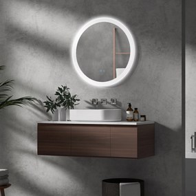 Espelho Casa de Banho Redondo com Luzes LED 70x70 cm Função Antiembaciamento 3 Luzes Função de Memória e Interruptor Prata