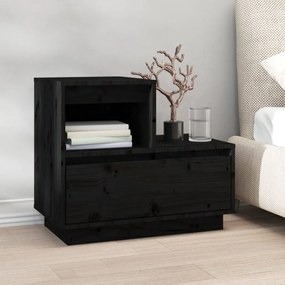 vidaXL Mesa de cabeceira 60x34x51 cm madeira de pinho maciça preto