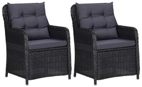 vidaXL Cadeiras de jardim 2 pcs com almofadões vime PE preto