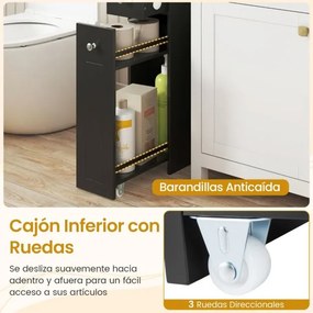 Armário pequeno estreito para casa de banho ou cozinha 40 x 18 x 70 cm de 4 níveis com gavetas deslizantes Preto