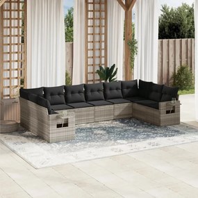 vidaXL 10 pcs conj. sofás jardim com almofadões vime PE cinzento-claro