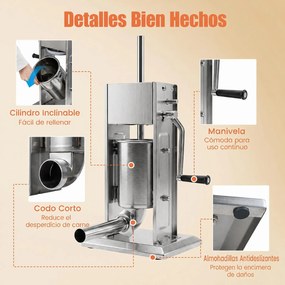 Enchedora Manual de Salsichas, 29,5 x 23 x 49,5 cm, Duas Velocidades, Prateado