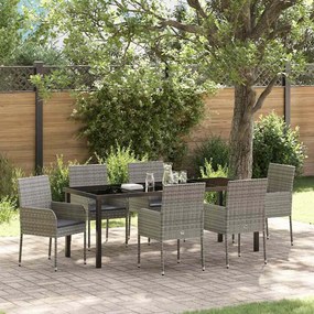 vidaXL Conjunto de Jantar de Jardim com Almofadas Cinza Rattan Sintético
