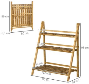 Suporte para Plantas de Madeira com 3 Níveis Dobrável Suporte para Vasos de Plantas para Interior e Exterior 80x37x93 cm Madeira