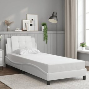 vidaXL Estrutura cama c/ cabeceira 90x200 cm couro artificial branco