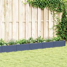vidaXL Vaso/floreira de jardim c/ estacas 362,5x42,5x28,5 cm PP cinzento azul