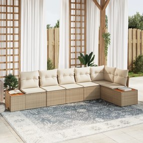 Conjunto de Sofá de Jardim vidaXL de 6 Peças com Almofadas Bege em Rattan Poliéster