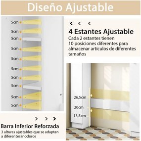 Estante para sanita Organizador de casa de banho com 2 portas e 2 compartimentos abertos 87,5 x 18 x 98 cm Branco
