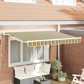 vidaXL Toldo Retrátil Manual Verde e Amarelo 350x200 cm Tecido