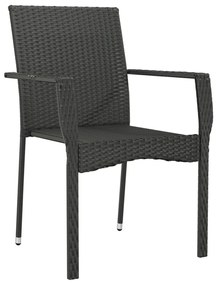 Cadeiras de jardim com almofadões 4 pcs vime PE preto