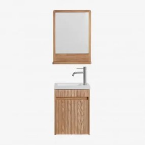 Conjunto De Móvel De Casa De Banho Em Madeira Com Lavatório Integrado Narek Castanho Fresno & Madeira Retangular 50x70 Cm - Sklum