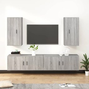 vidaXL Conjunto móveis de TV 4 pcs madeira processada sonoma cinza