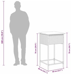 7 pcs conjunto de bar para jardim c/ almofadões vime PE preto