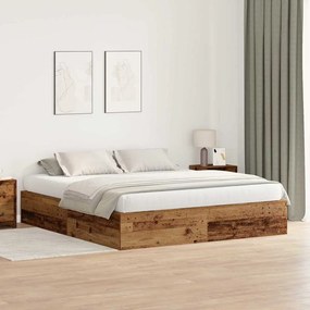 vidaXL Cama com Armazenamento , Madeira Velha, 200x200 cm