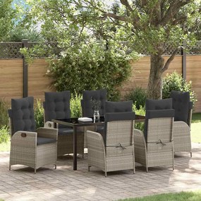 vidaXL Conjunto de Jantar de Jardim com Almofadas 7 Peças Cinza Claro Rattan Poliéster