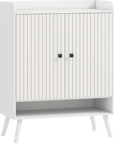 HOMCOM Sapateira de 2 Portas em Ripas Sapateira para Entrada com Prateleiras Ajustáveis Compartimento Aberto para 15 Pares de Sapatos 75x35x97 cm Branco | Aosom Portugal