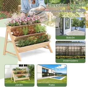 Floreira para vaos de jardim com 3 níveis, prateleira, 2 ganchos para pendurar e 3 forros para estufa 117 x 74 x 80 cm Natural