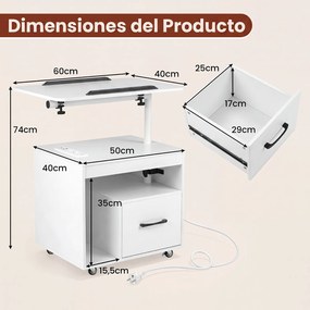 Conjunto de 2 Mesas de Cabeceira Ajustáveis, 60 x 40 x 74 cm, com Luz LED, Branco