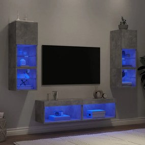 vidaXL 6 pcs móveis parede p/ TV c/ LEDs deriv. madeira cinza cimento