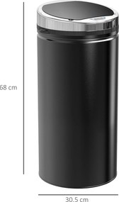 Caixote do lixo automático de 42 L, caixote do lixo de cozinha em aço galvanizado com sensor de movimento e cesto interno removível, preto