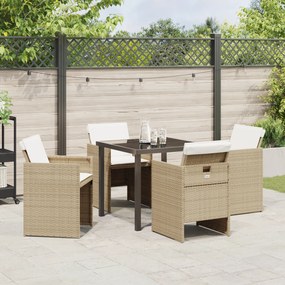 Conjunto de Jantar de 5 Peças para Jardim com Almofadas Bege de Rattan
