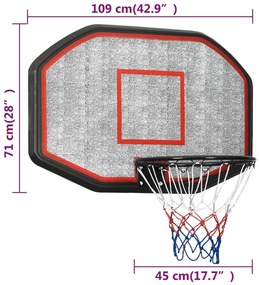 Tabela de basquetebol 109x71x3 cm polietileno preto