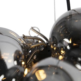 Candeeiro de suspensão design preto com vidro fumê redondo 8 luzes - Uvas