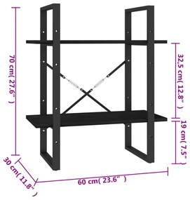 Estante com 2 prateleiras 60x30x70 cm pinho maciço preto