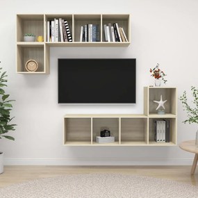 4 pcs conjunto móveis de TV derivados madeira carvalho sonoma