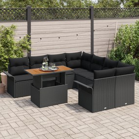 Conjunto de Sofá de Jardim vidaXL com Almofadas Preto Rattan de Poliet