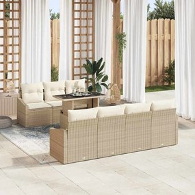 vidaXL Conjunto de Sofás de Jardim com 8 Peças e Almofadas Bege em Rattan Sintético