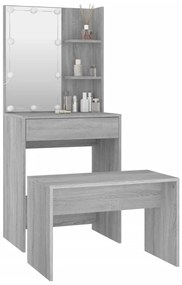 Conjunto toucador c/ LEDs madeira processada sonoma cinza