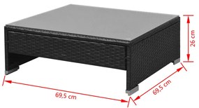 7 pcs conjunto de sofá para jardim com toldo vime PE preto