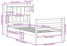 Cama com estante sem colchão 90x200 cm pinho maciço branco