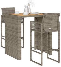 vidaXL 3 pcs conj. bar jardim sem almofadões vime PE/acácia cinzento