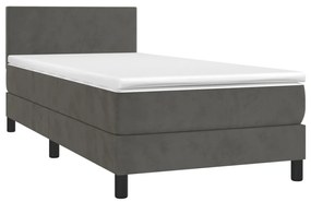 Cama box spring c/ colchão/LED 90x200 cm veludo cinzento-escuro