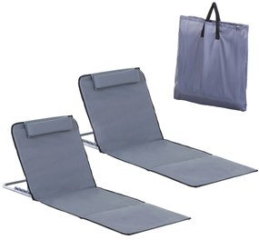 Conjunto de 2 esteiras de praia com encosto reclinável em 5 níveis, bo