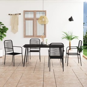 vidaXL 5 pcs conjunto de jantar p/ jardim corda de algodão e aço preto