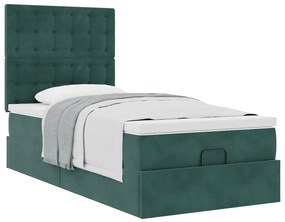 Estrutura de cama otomana vidaXL com colchões verde escuro Veludo