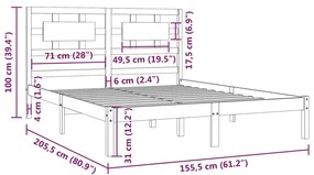 Estrutura de cama king 150x200 cm pinho maciço