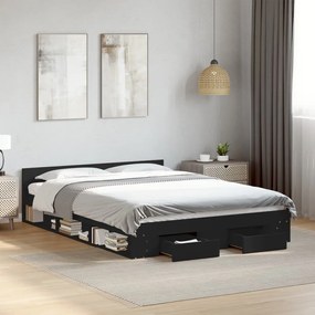 vidaXL Estrutura de cama c/ gavetas 140x200 cm derivados madeira preto