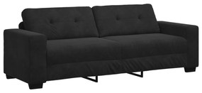 Conjunto de Sofá de 3 Peças com Almofadas em Veludo Preto