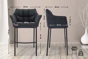 Banco de bar Damaso em tecido e com estrutura preta 64 x 110 x 48 cm Cinzento escuro