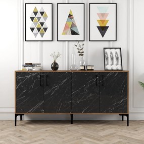 Console Kiev – Nogueira e Mármore Preto – 160 cm x 78 cm x 35 cm