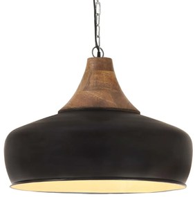 vidaXL Candeeiro teto industrial 35cm E27 ferro preto e madeira maciça