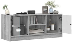 Móvel de TV c/ portas de vidro 102x37x42 cm cinza sonoma