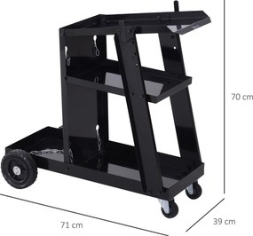 Carro de Soldadura Móvel (MAQUINA SOLDAR NÃO INCLUIDA), 71 x 39 x 70 cm, 3 Níveis, Preto